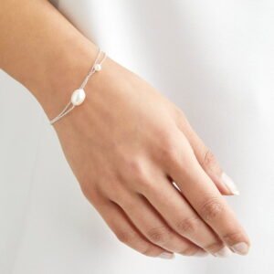 SILVER LAYERED LARGE AND SMALL OHRID PEARL BRACELET