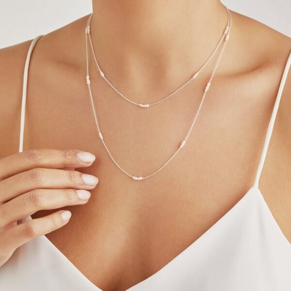 Delicate extra small pearl 39cm and 51cm chain shot together as one piece Silver model web 2