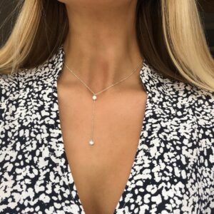 SILVER OHRID PEARL LARIAT NECKLACE
