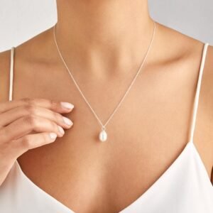 SILVER LARGE SINGLE OHRID PEARL NECKLACE
