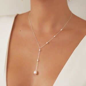 SILVER SEED OHRID PEARL LARIAT NECKLACE