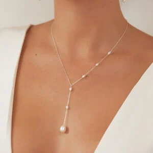 SILVER SEED OHRID PEARL LARIAT NECKLACE