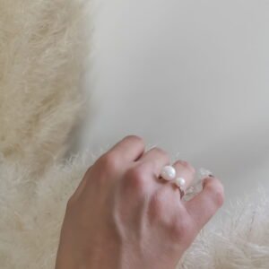 DOUBLE RING LARGE AND MEDIUM OHRID PEARL SILVER
