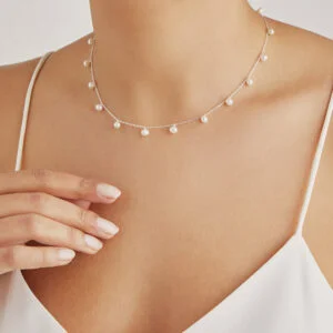 SILVER OHRID PEARL DROP CHOKER