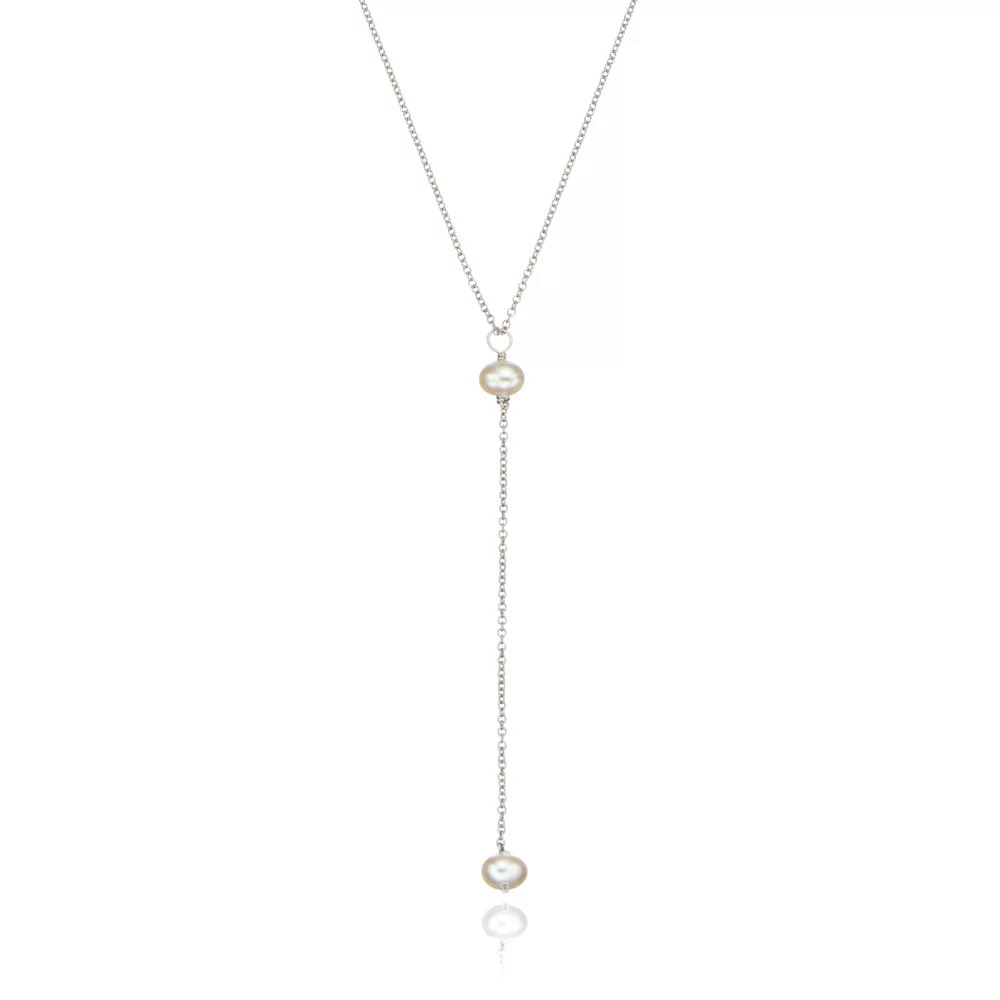 SILVER OHRID PEARL LARIAT NECKLACE 2 SILVER OHRID PEARL LARIAT NECKLACE - Image 2