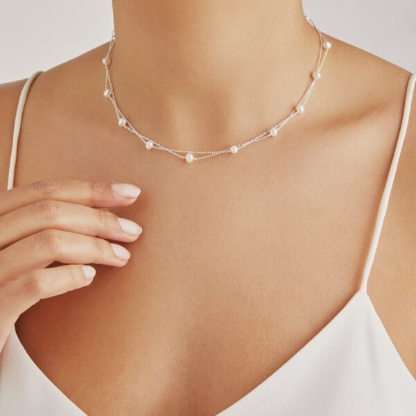 Two layered pearl necklace 15 SIlver model web 3