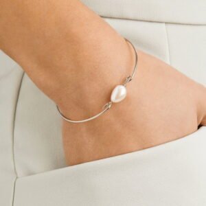 SILVER LARGE OHRID PEARL BANGLE