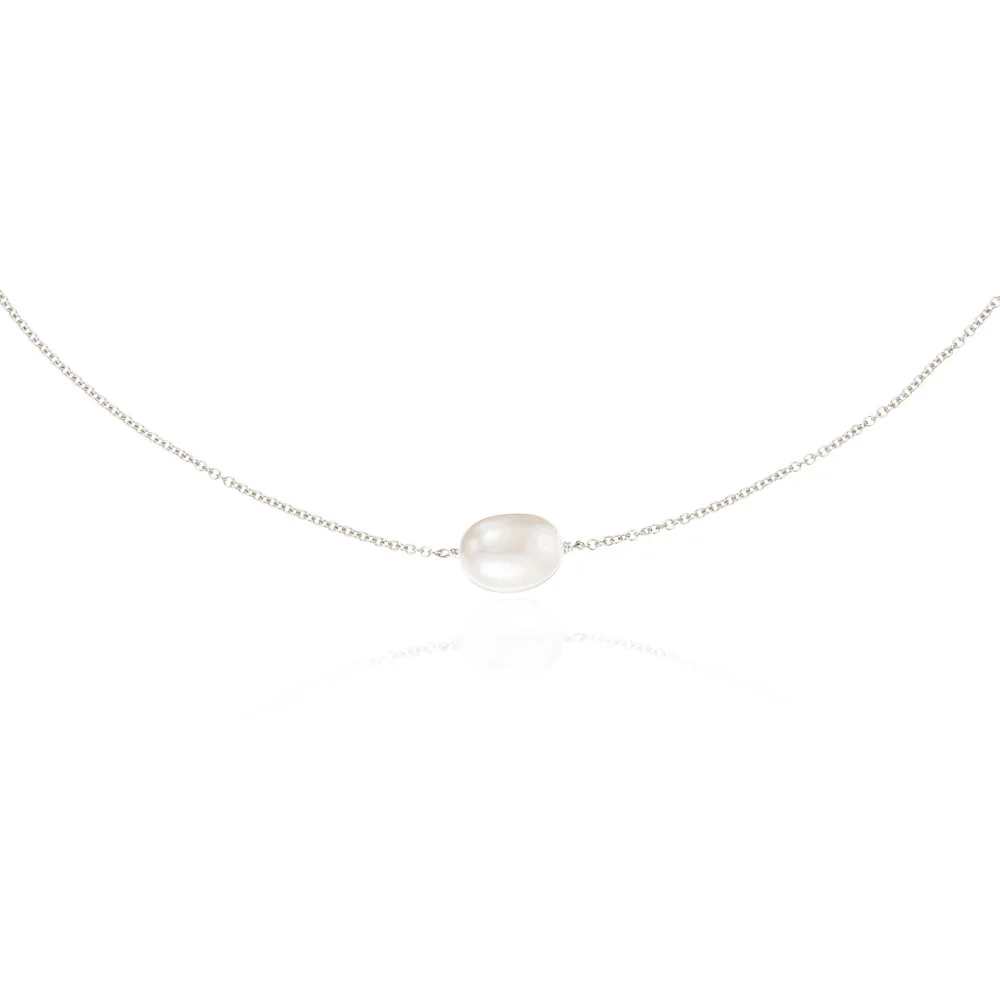 SILVER LARGE SINGLE OHRID PEARL CHOKER - Image 2