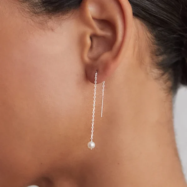 Silver Ohrid Pearl Drop Ear Threaders