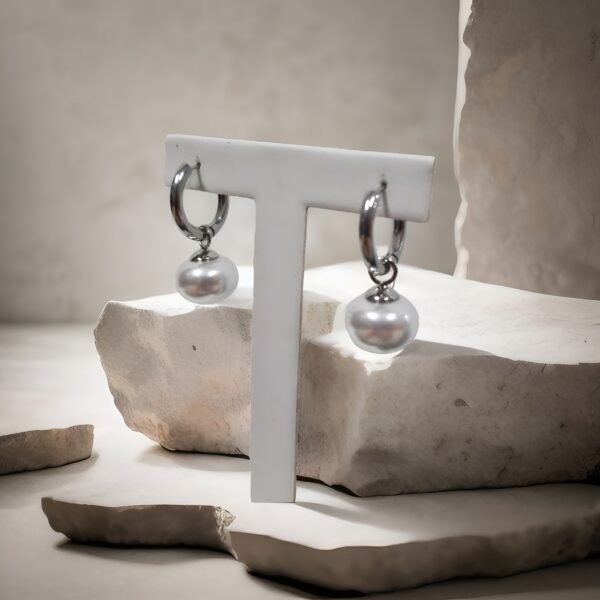 Silver Button Shape Ohrid Pearls Earrings