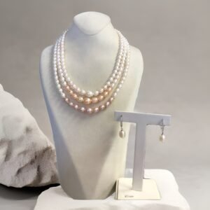 Multi Color Ohrid Pearl Necklace with Zircon Ohrid Pearl Earrings