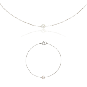 Silver Single Ohrid Pearl Choker and Bracelet Gift Set