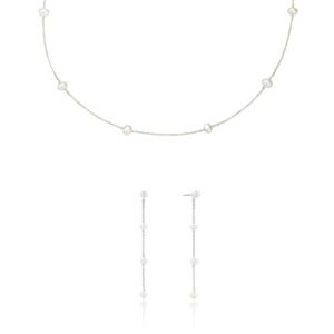 Silver Four Ohrid Pearl Drop Earrings and Ten Ohrid Pearl Choker Gift Set