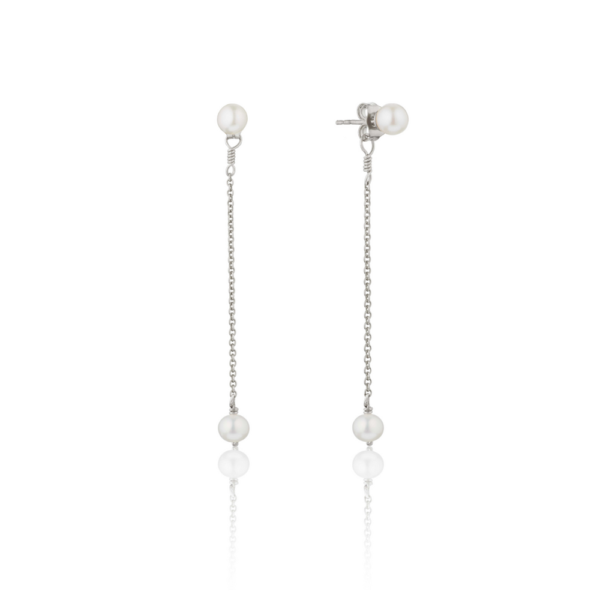 Silver Small Ohrid Pearl Drop Stud Earrings - Image 2