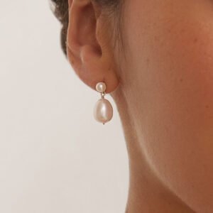 Silver Double Ohrid Pearl Drop Stud Earrings