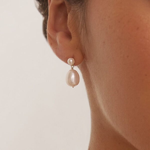 Silver Double Ohrid Pearl Drop Stud Earrings